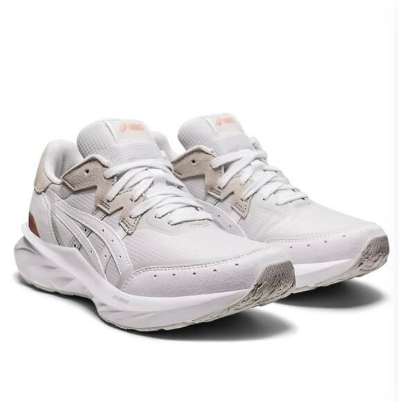 Asics Running Sneakers Shoes White Cream Faux Suede Monochrome Neutral Retro - Picture 1 of 14